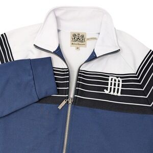 Juicy Couture Mens Sporty Track Jacket Blue White Striped Full Zip JM Logo  M